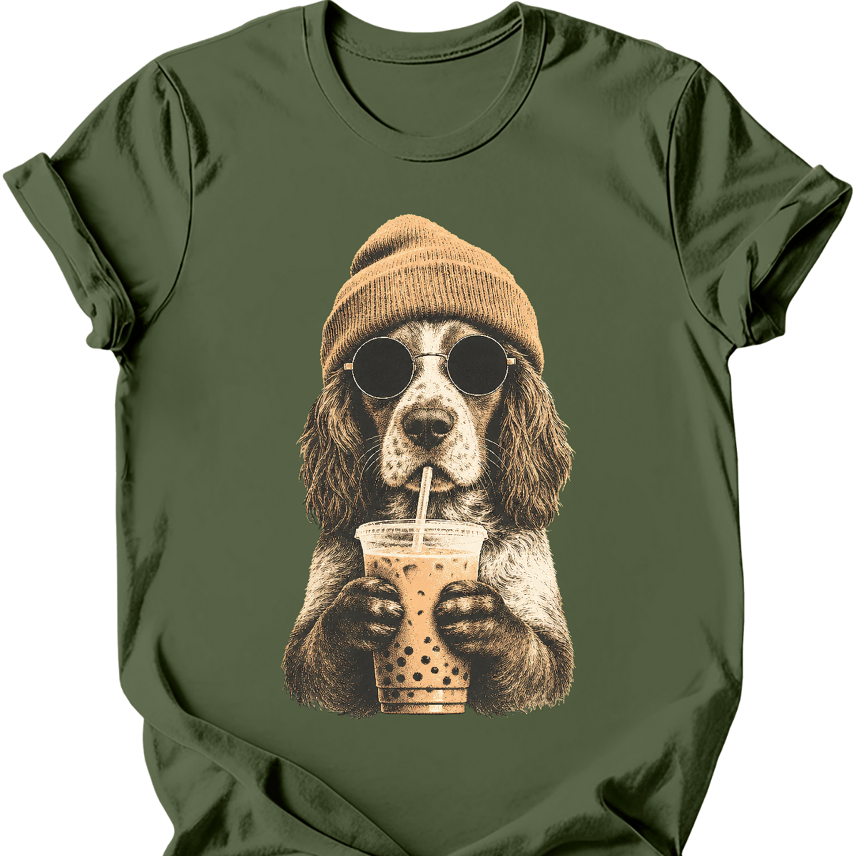 Brittany spaniel hipster dog tee Military Green