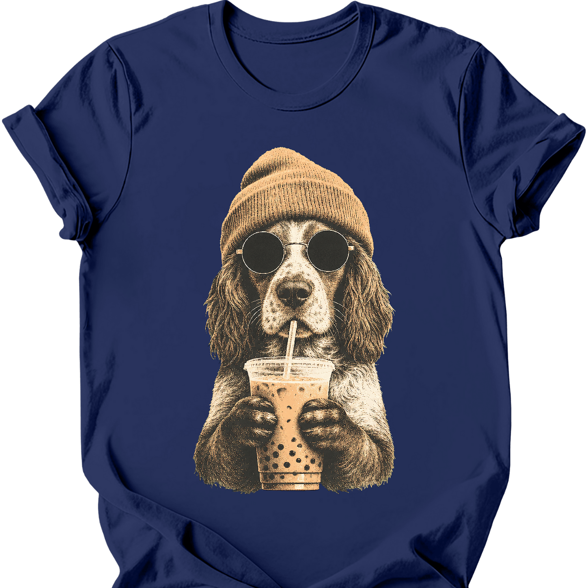 Brittany spaniel hipster dog tee navy