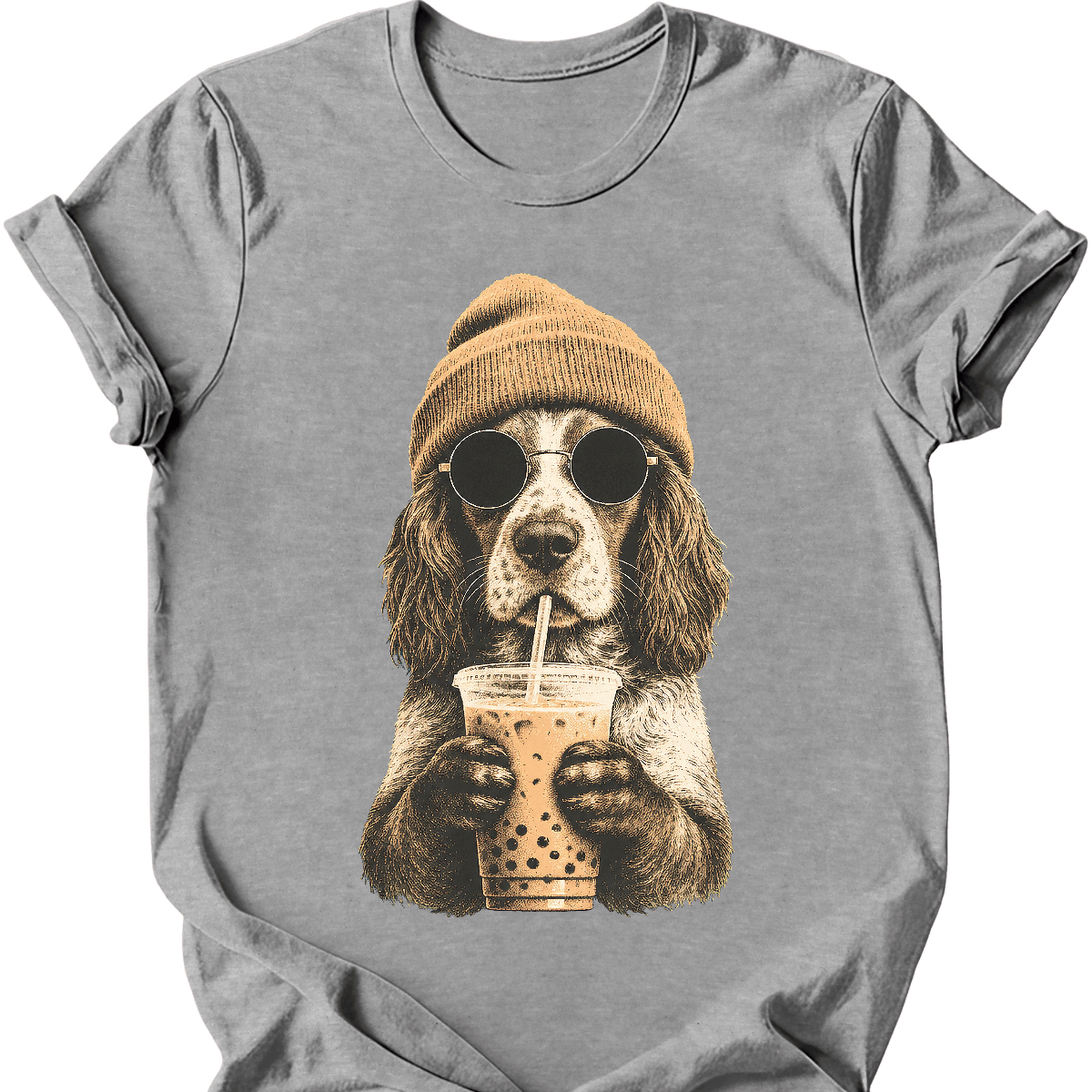 Brittany spaniel hipster dog tee Sport Grey