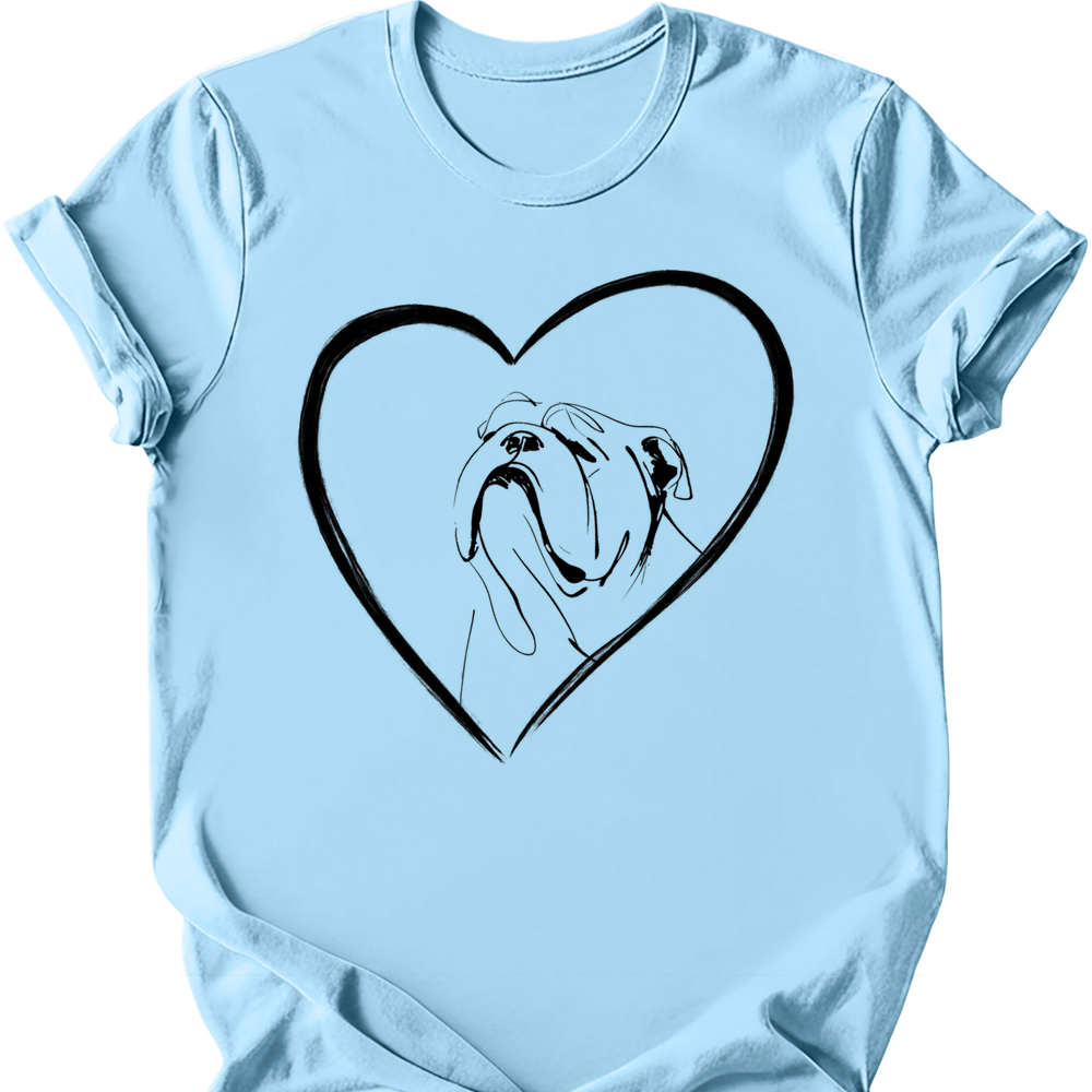 Bulldog heart dog tee light blue