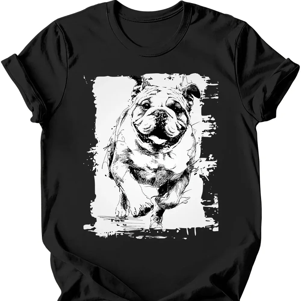 Bulldog running dog tee black