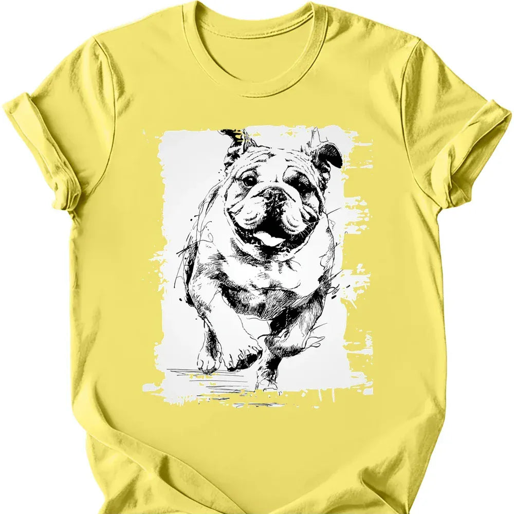 Bulldog running dog tee cornsilk