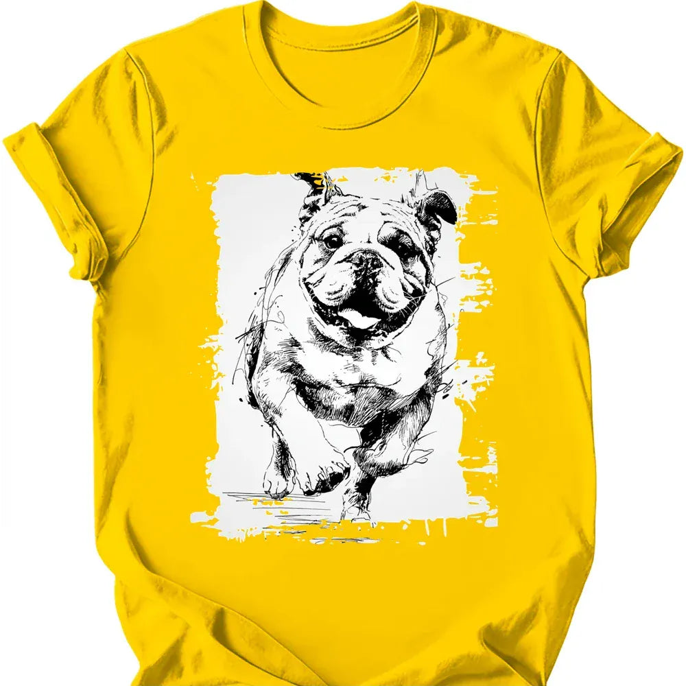Bulldog running dog tee daisy