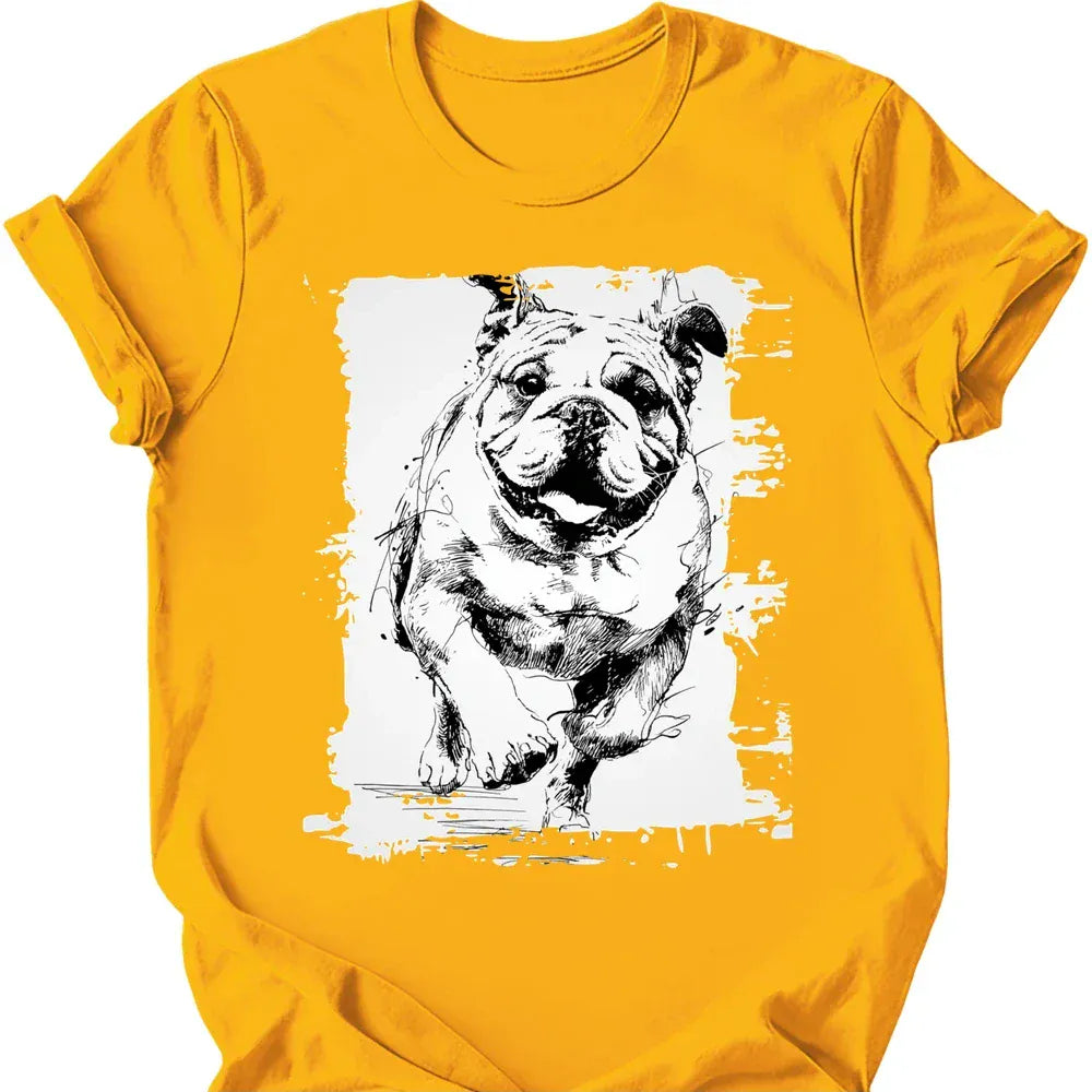 Bulldog running dog tee gold