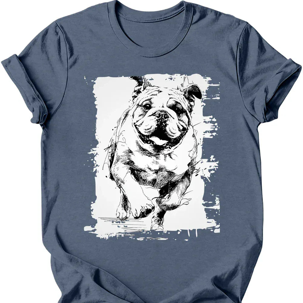 Bulldog running dog tee heather indigo