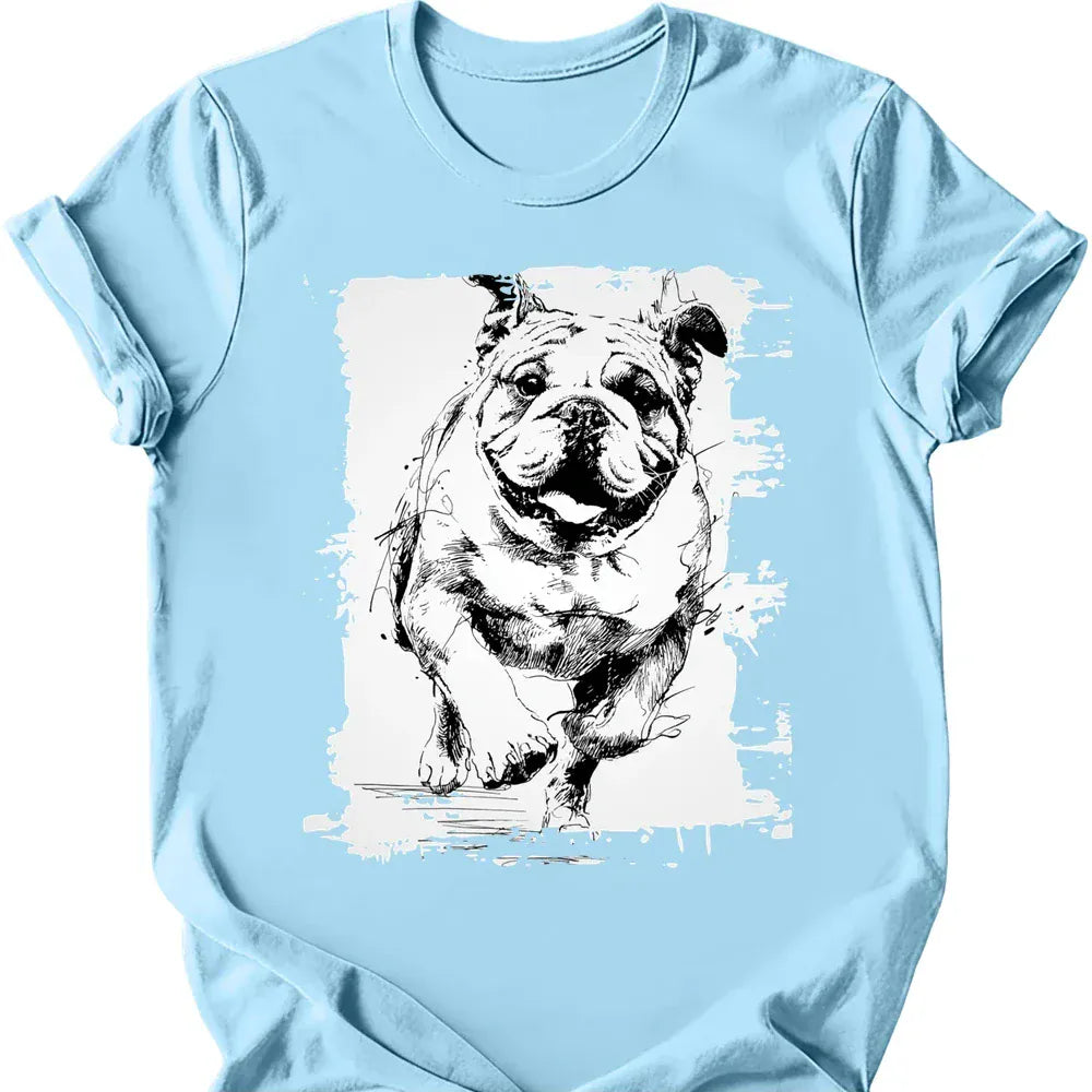 Bulldog running dog tee light blue