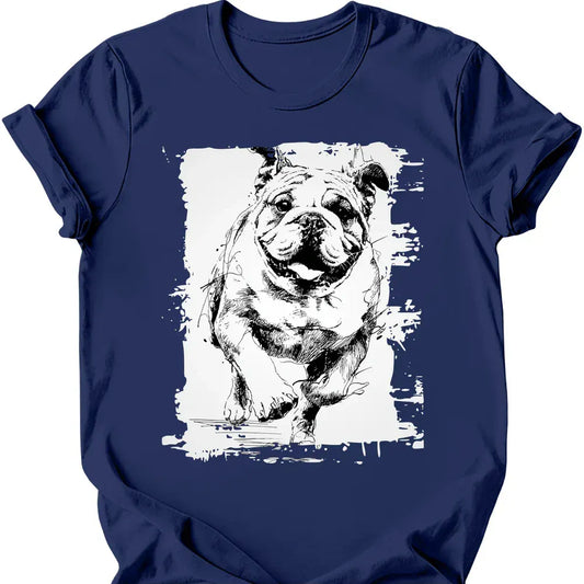 Bulldog running dog tee navy
