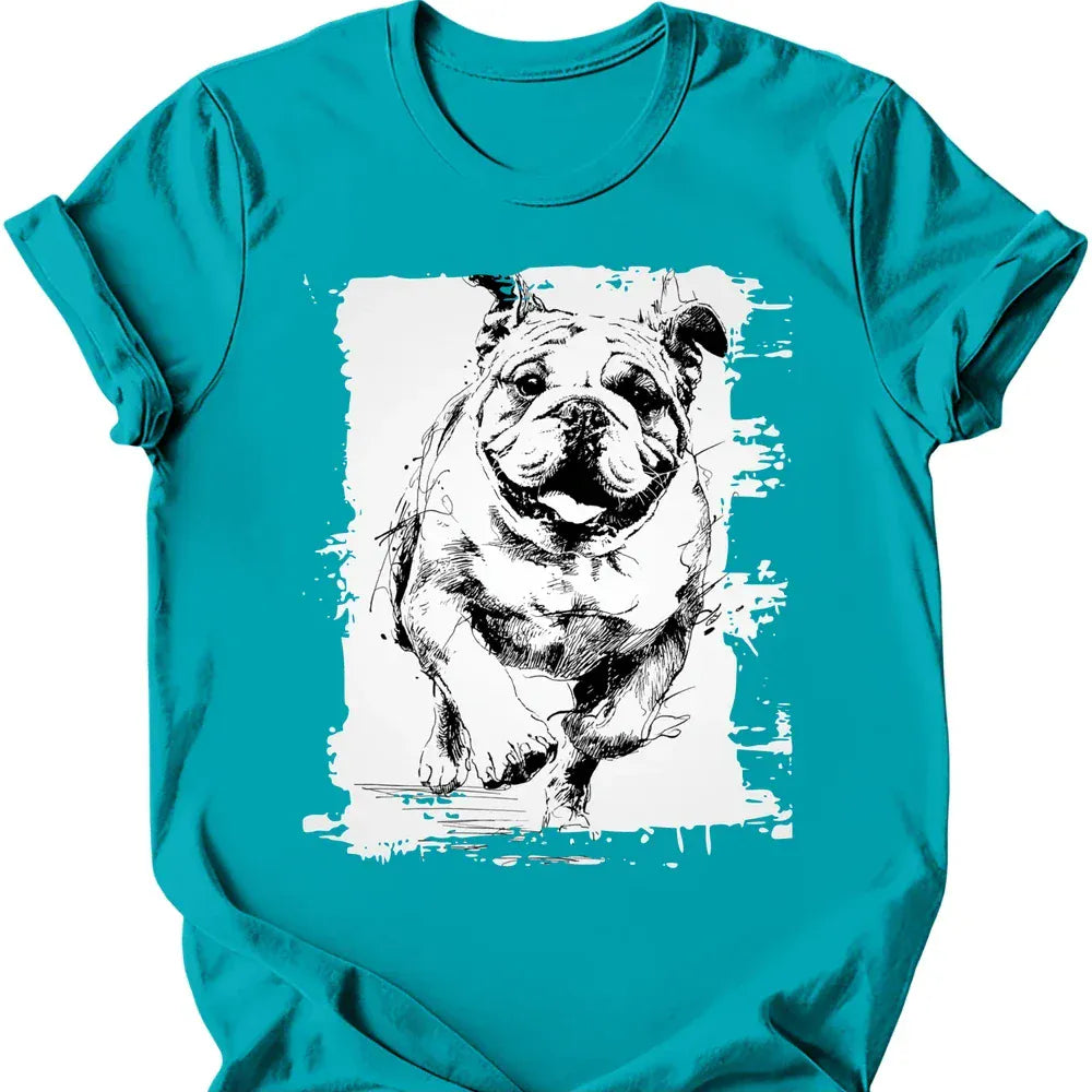 Bulldog running dog tee tropical blue
