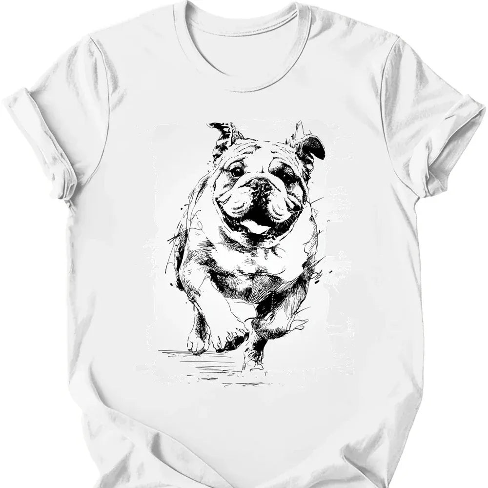 Bulldog running dog tee white