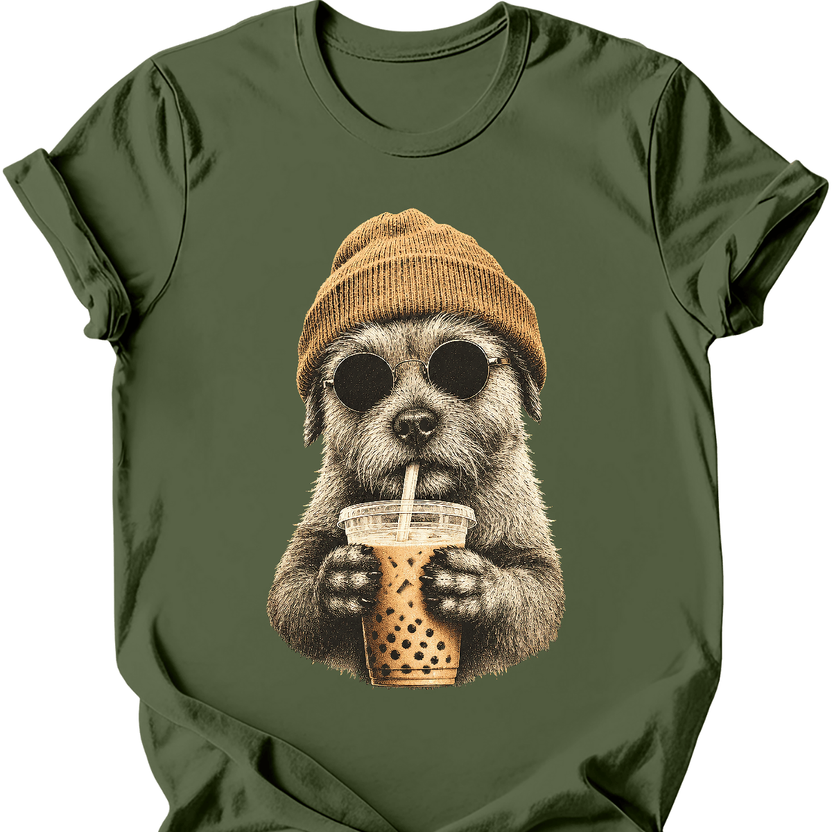 cairns terrier hipster dog tee military green