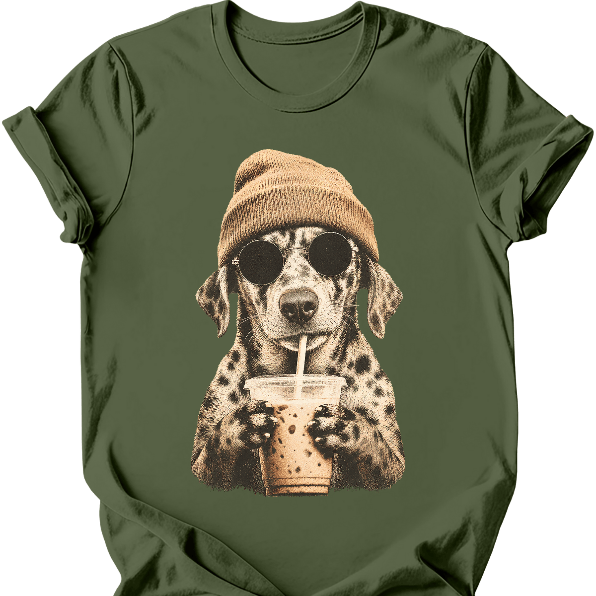 catahoula leopard hipster dog tee military green