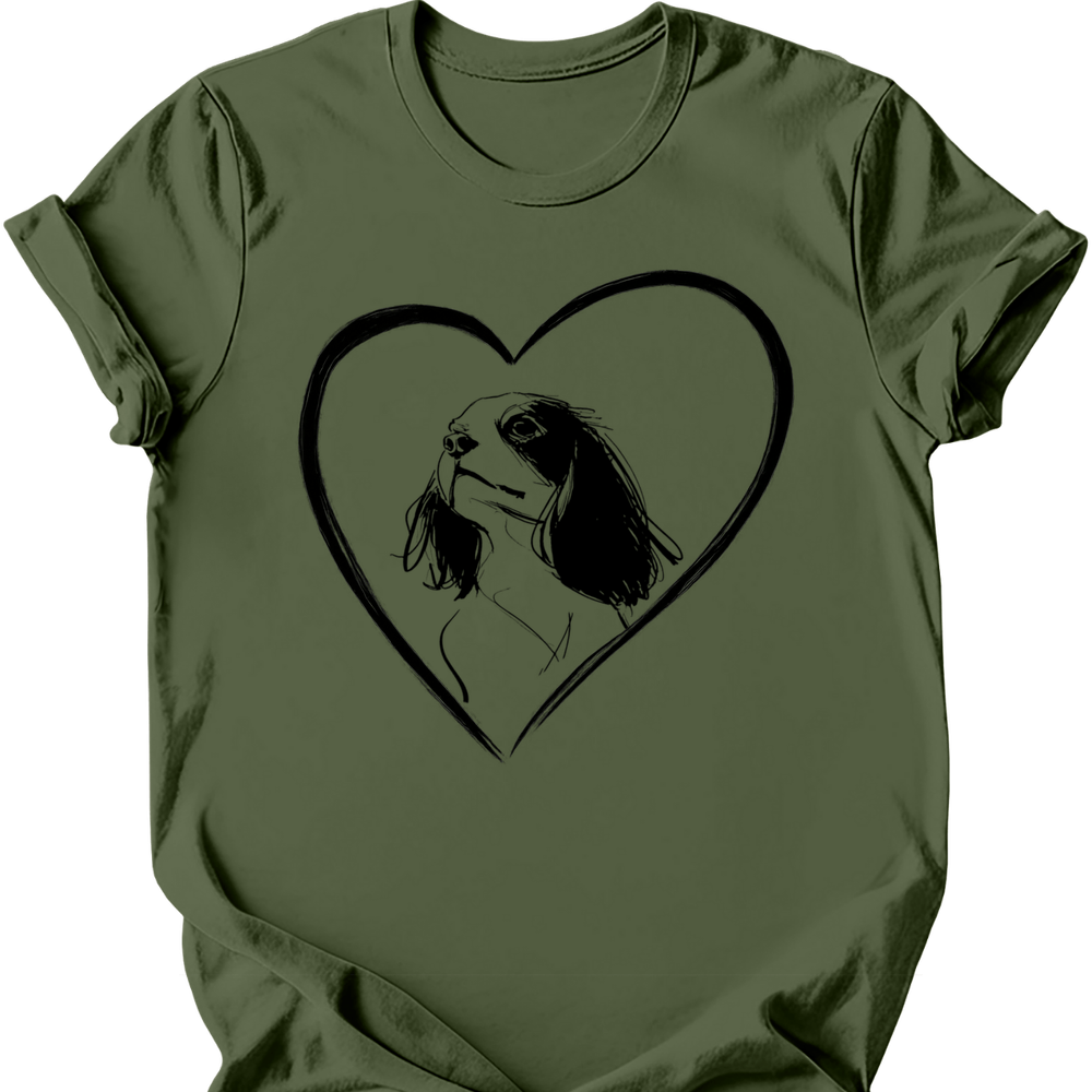 Cavalier King Charles Spaniel heart dog tee military green