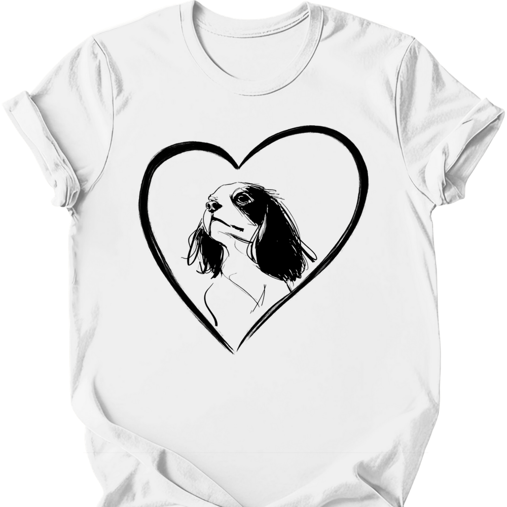 Cavalier King Charles Spaniel heart dog tee white