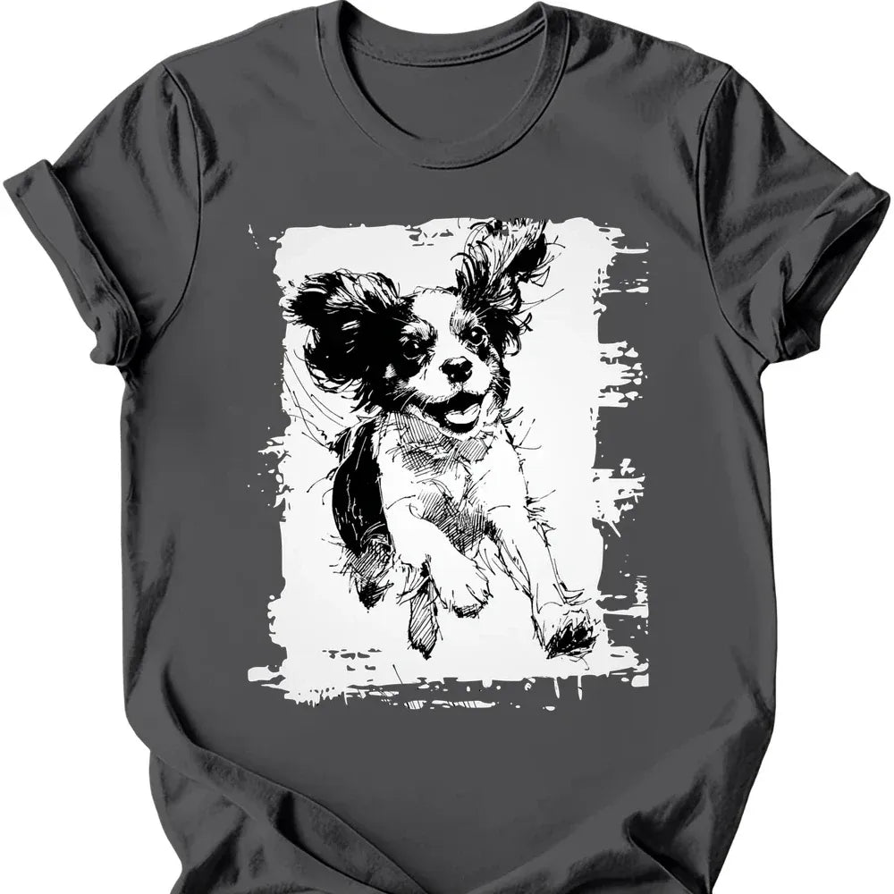 Cavalier King Charles Spaniel running dog tee charcoal