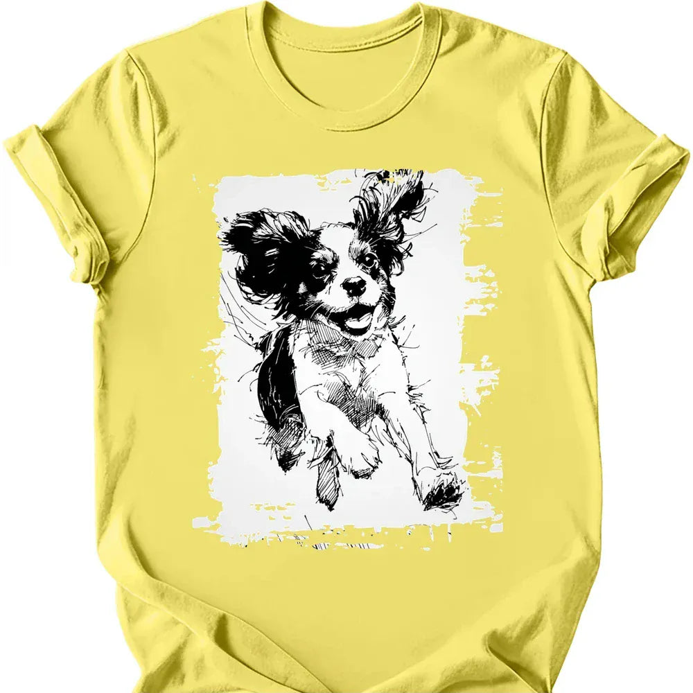 Cavalier King Charles Spaniel running dog tee cornsilk