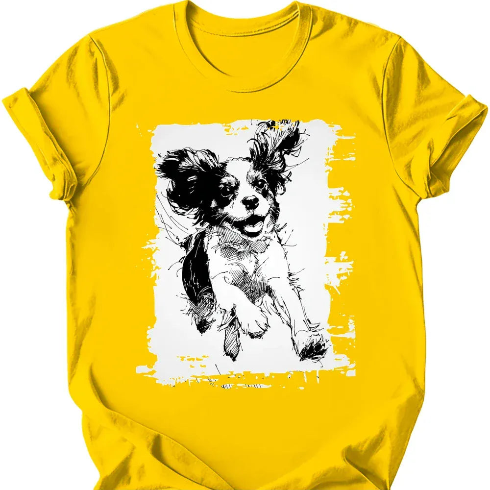 Cavalier King Charles Spaniel running dog tee daisy