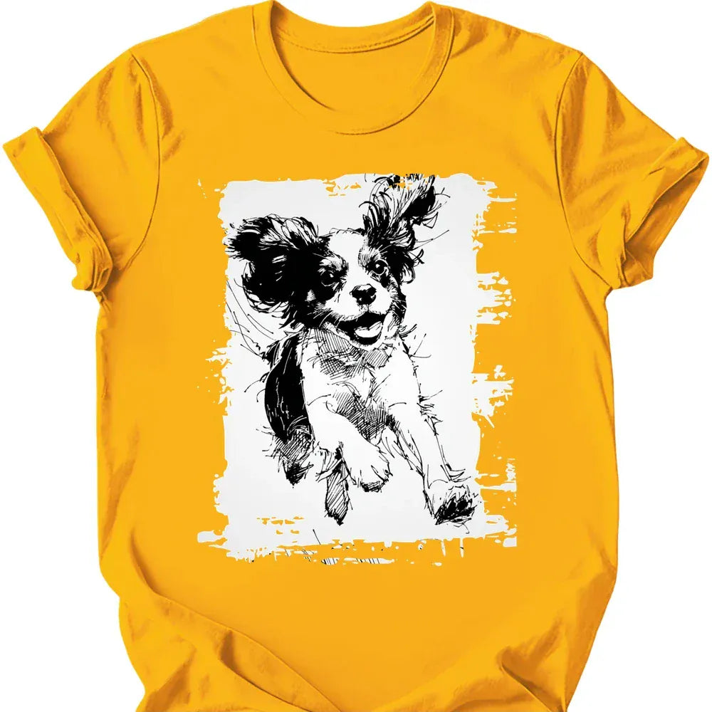 Cavalier King Charles Spaniel running dog tee gold