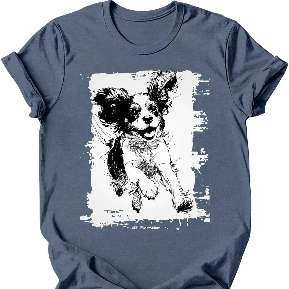 Cavalier King Charles Spaniel running dog tee heather indigo