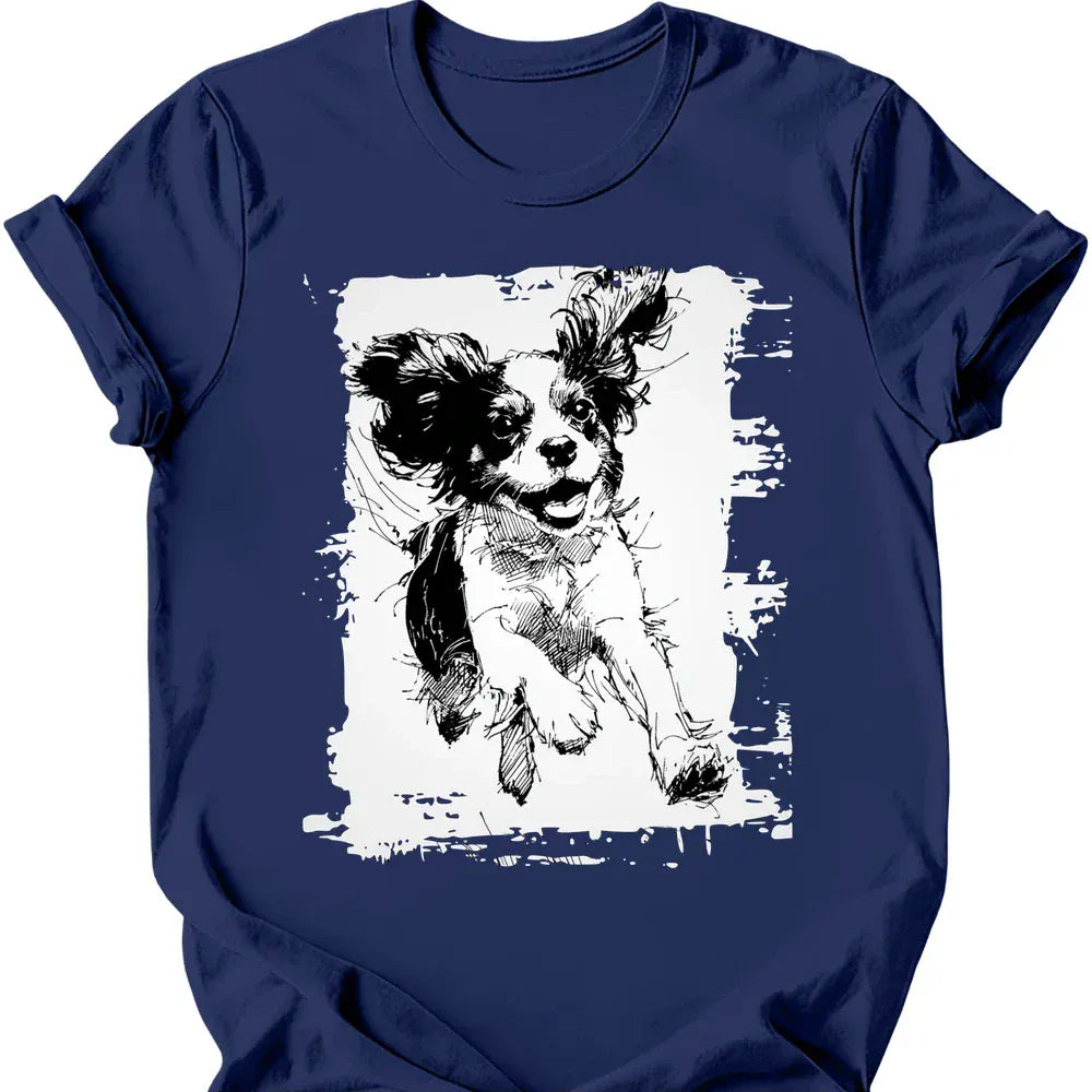 Cavalier King Charles Spaniel running dog tee navy