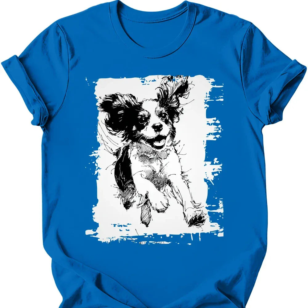 Cavalier King Charles Spaniel running dog tee royal