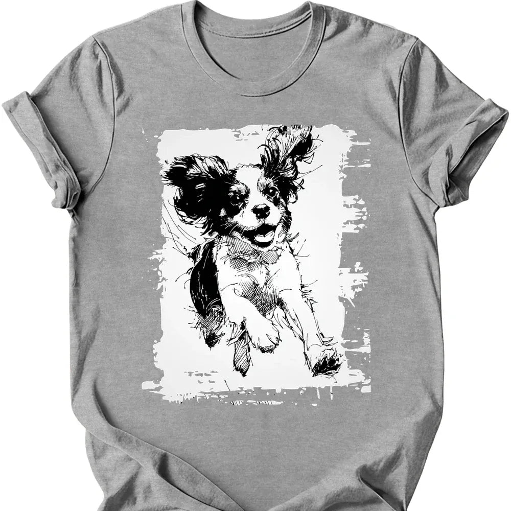 Cavalier King Charles Spaniel running dog tee sport grey