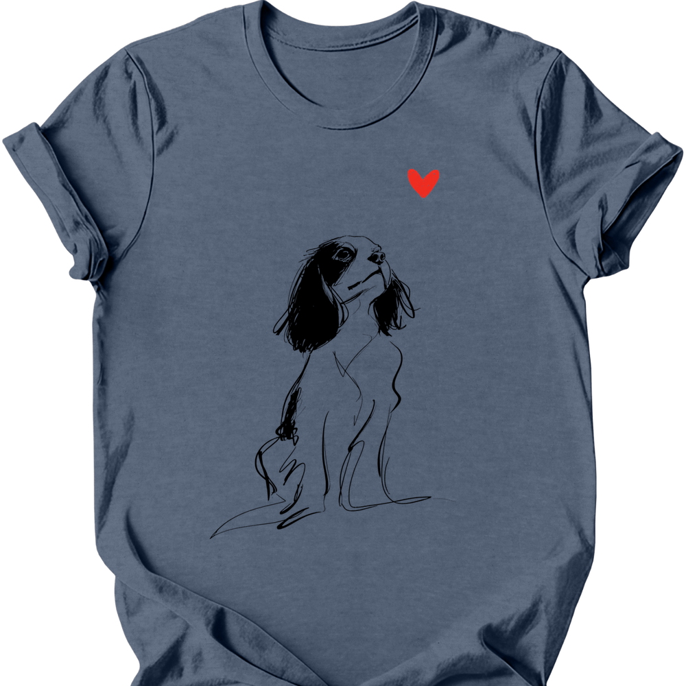 Cavalier King Charles Spaniel sketch tee heather indigo