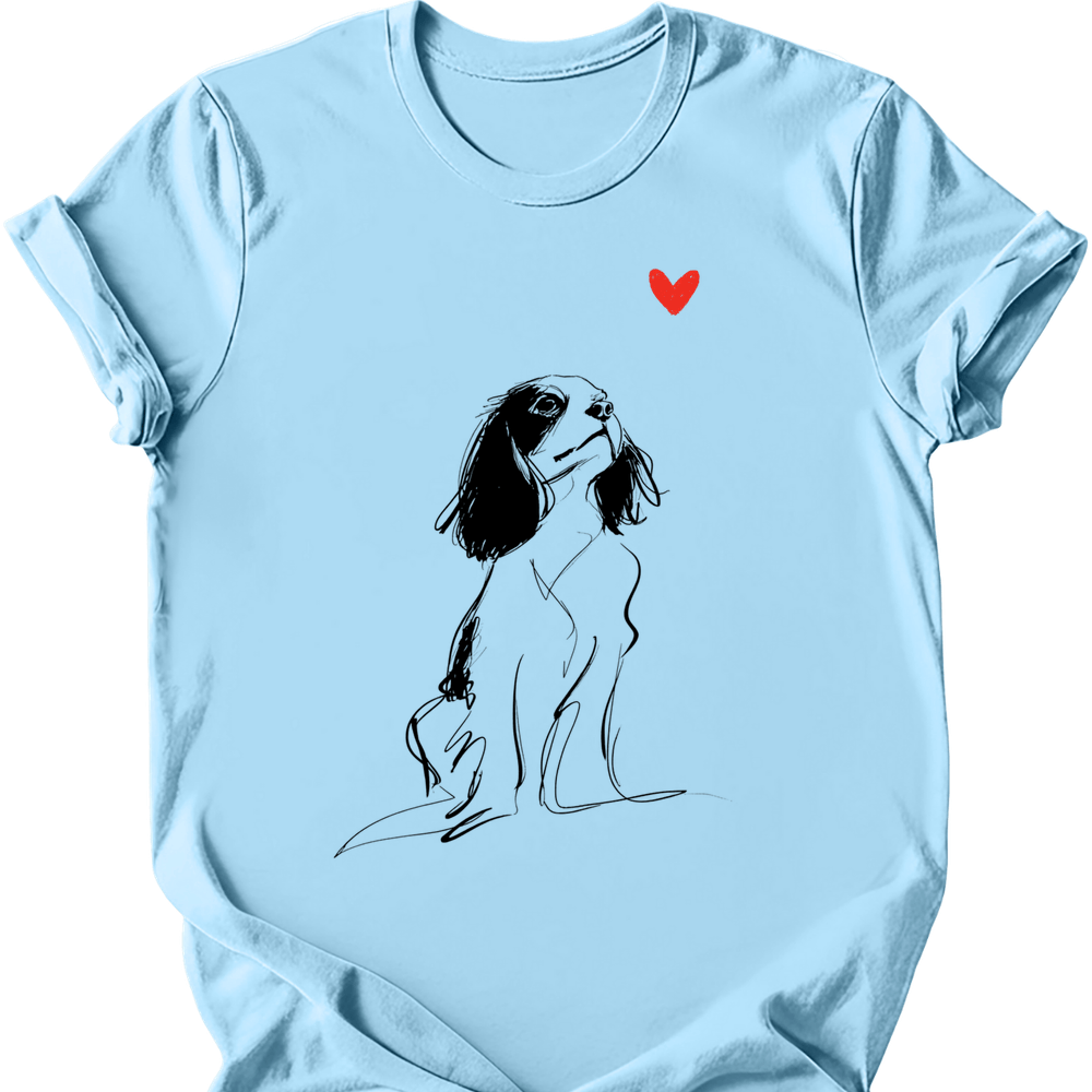 Cavalier King Charles Spaniel sketch tee light blue