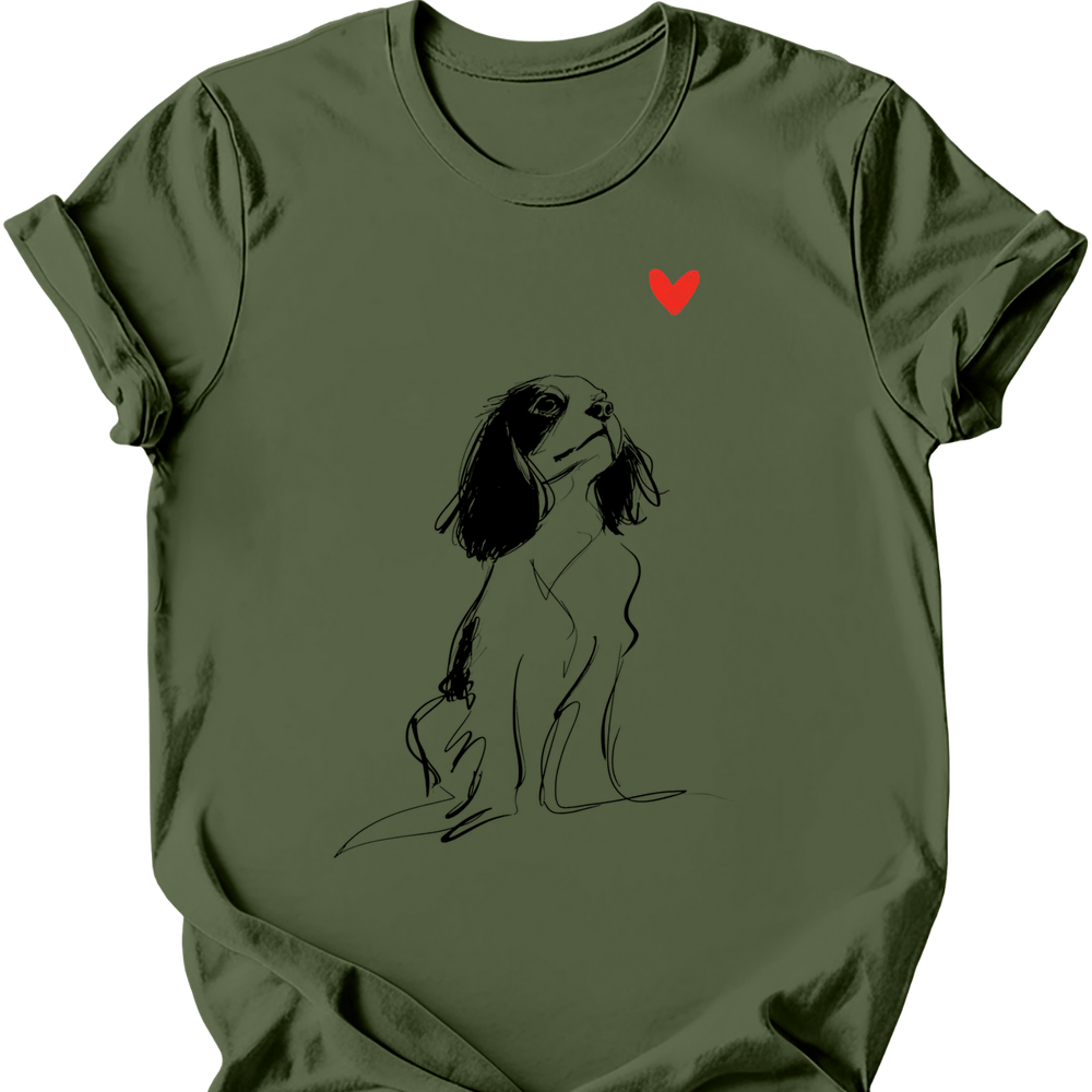 Cavalier King Charles Spaniel sketch tee military green