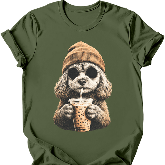 cavapoo hipster dog tee military green