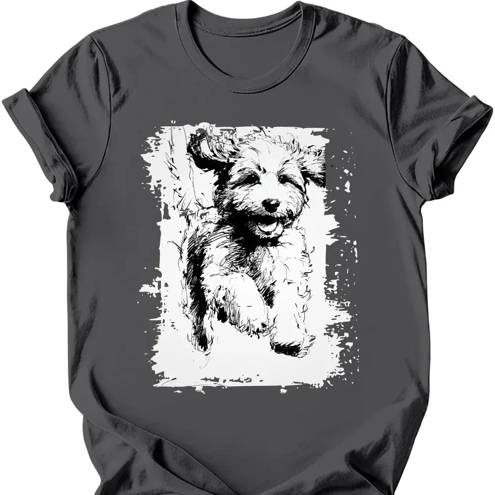 Cavapoo running dog tee charcoal