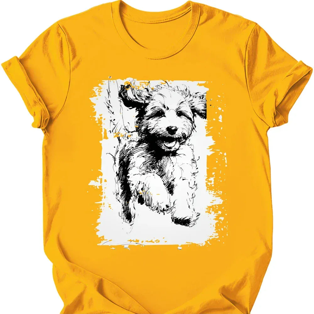 Cavapoo running dog tee gold