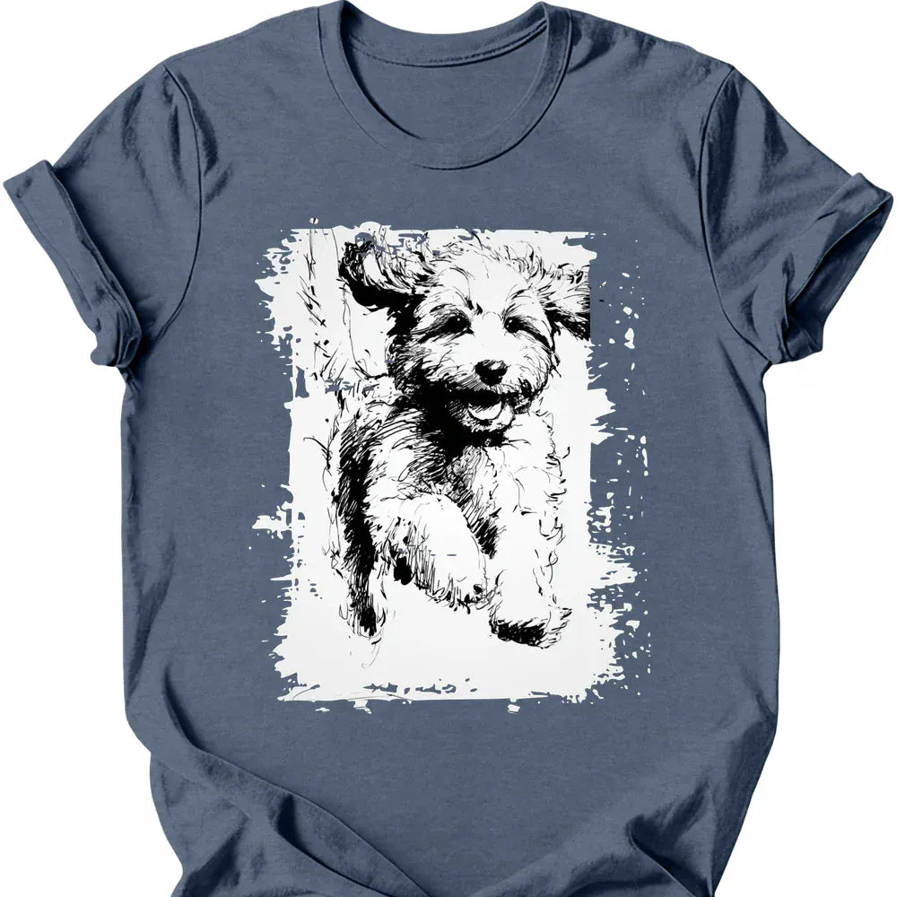 Cavapoo running dog tee heather indigo