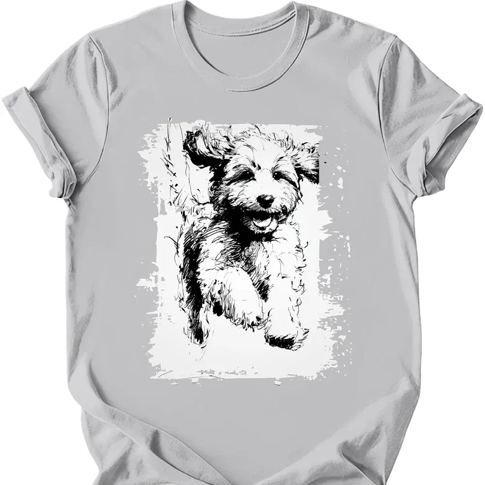 Cavapoo running dog tee ice grey