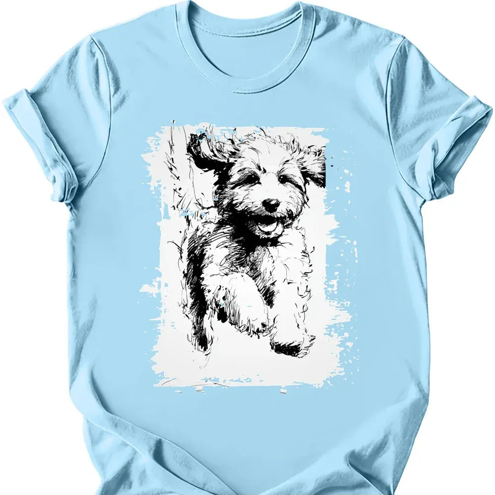 Cavapoo running dog tee light blue