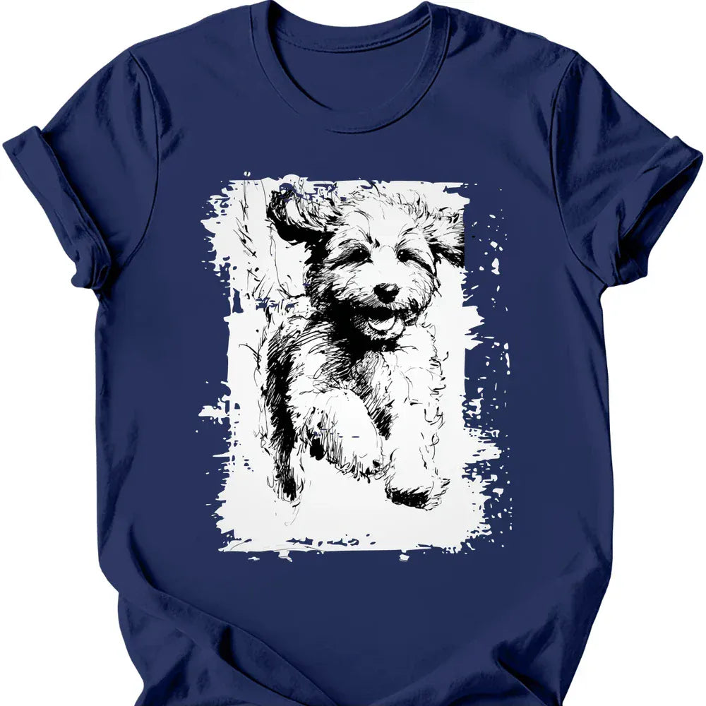 Cavapoo running dog tee navy
