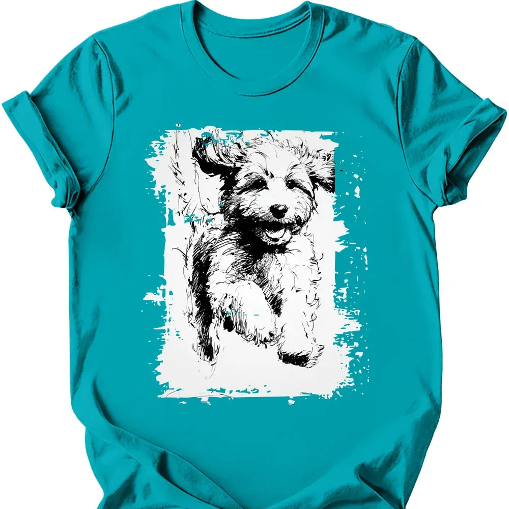 Cavapoo running dog tee tropical blue