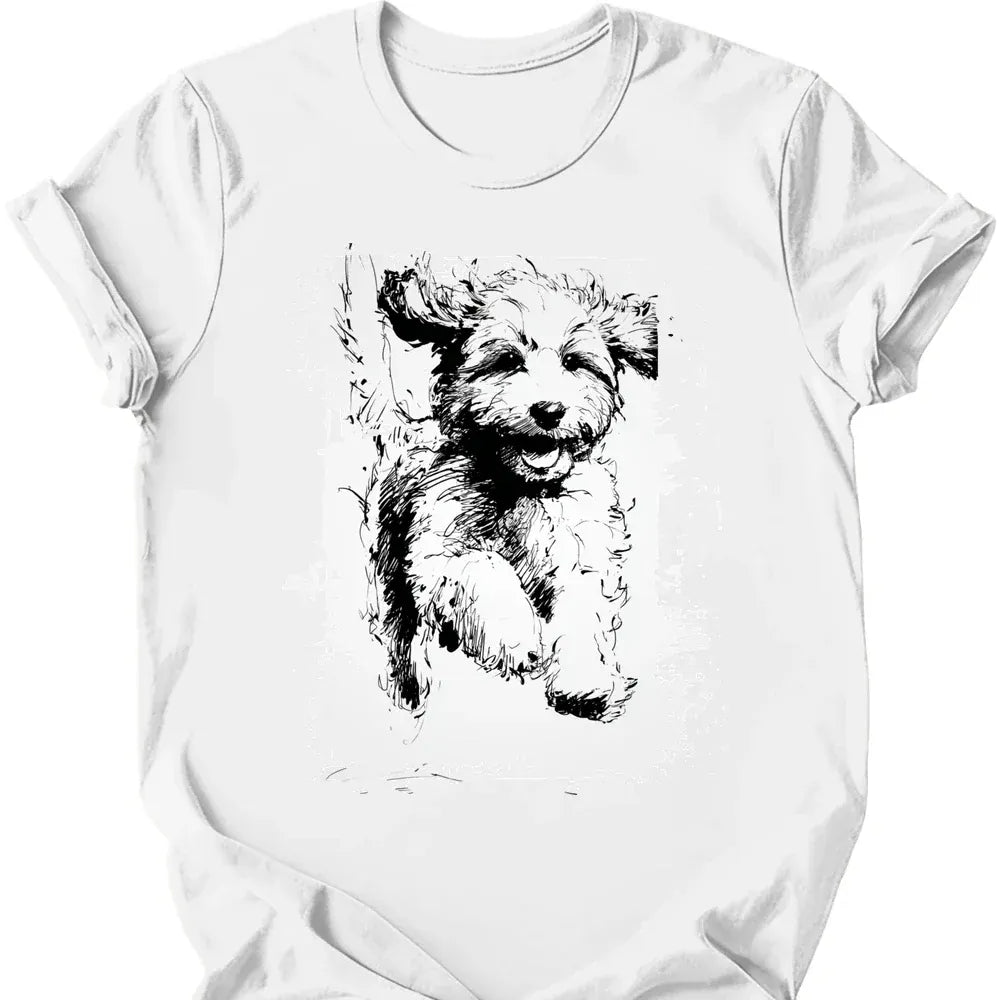 Cavapoo running dog tee white