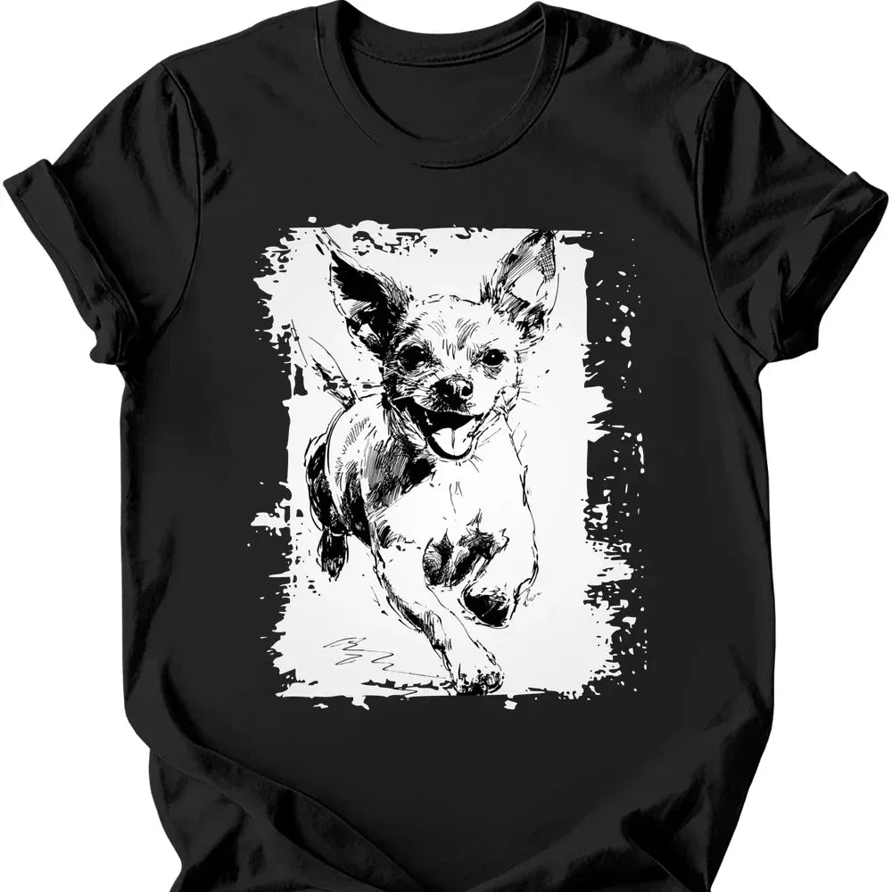 Chihuahua running dog tee black