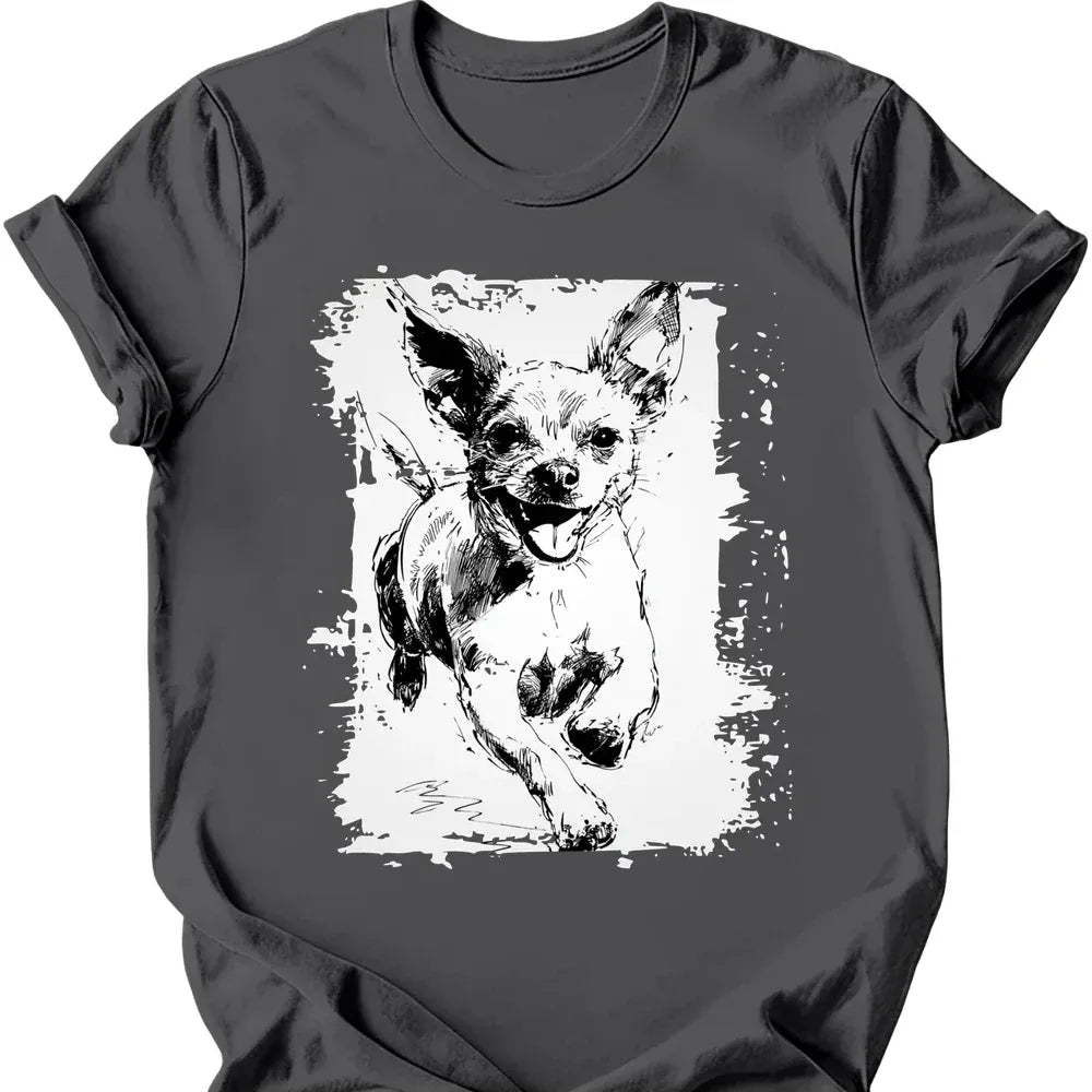 Chihuahua running dog tee charcoal