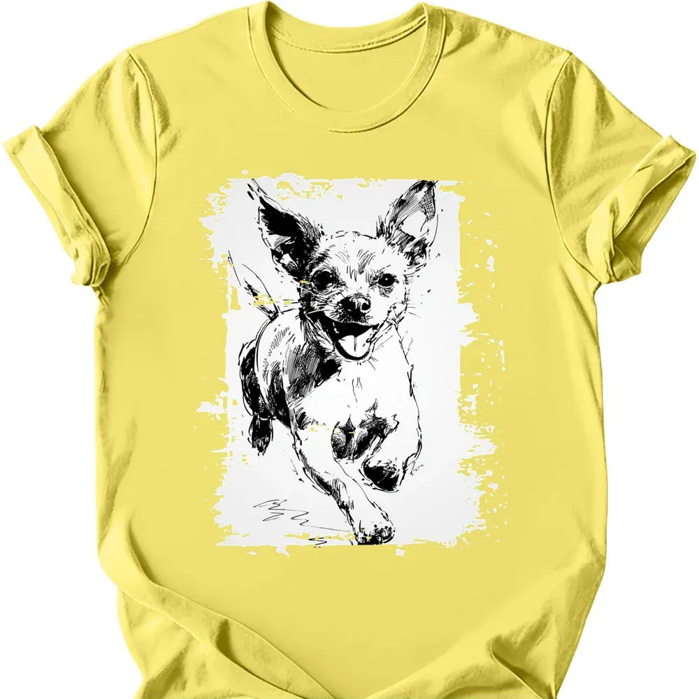Chihuahua running dog tee cornsilk