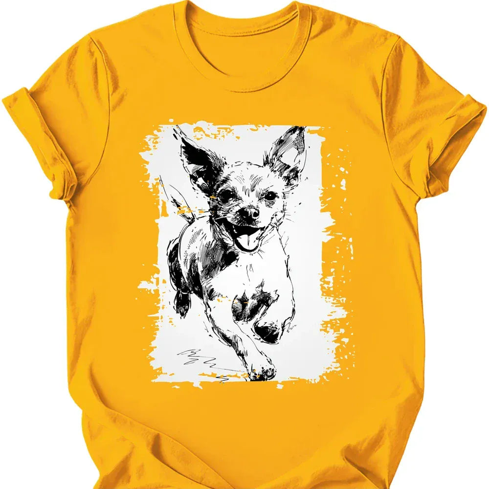Chihuahua running dog tee gold