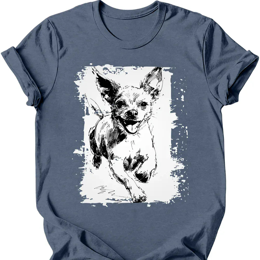 Chihuahua running dog tee heather indigo