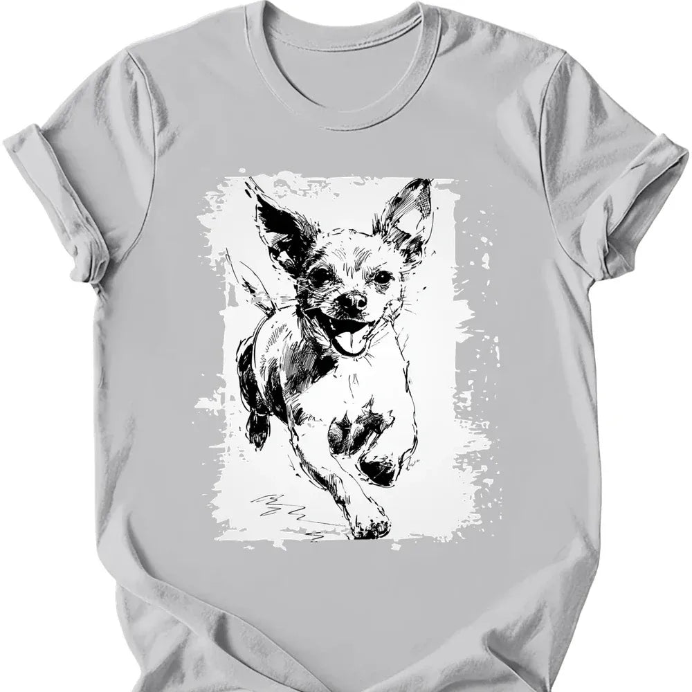 Chihuahua running dog tee ice grey