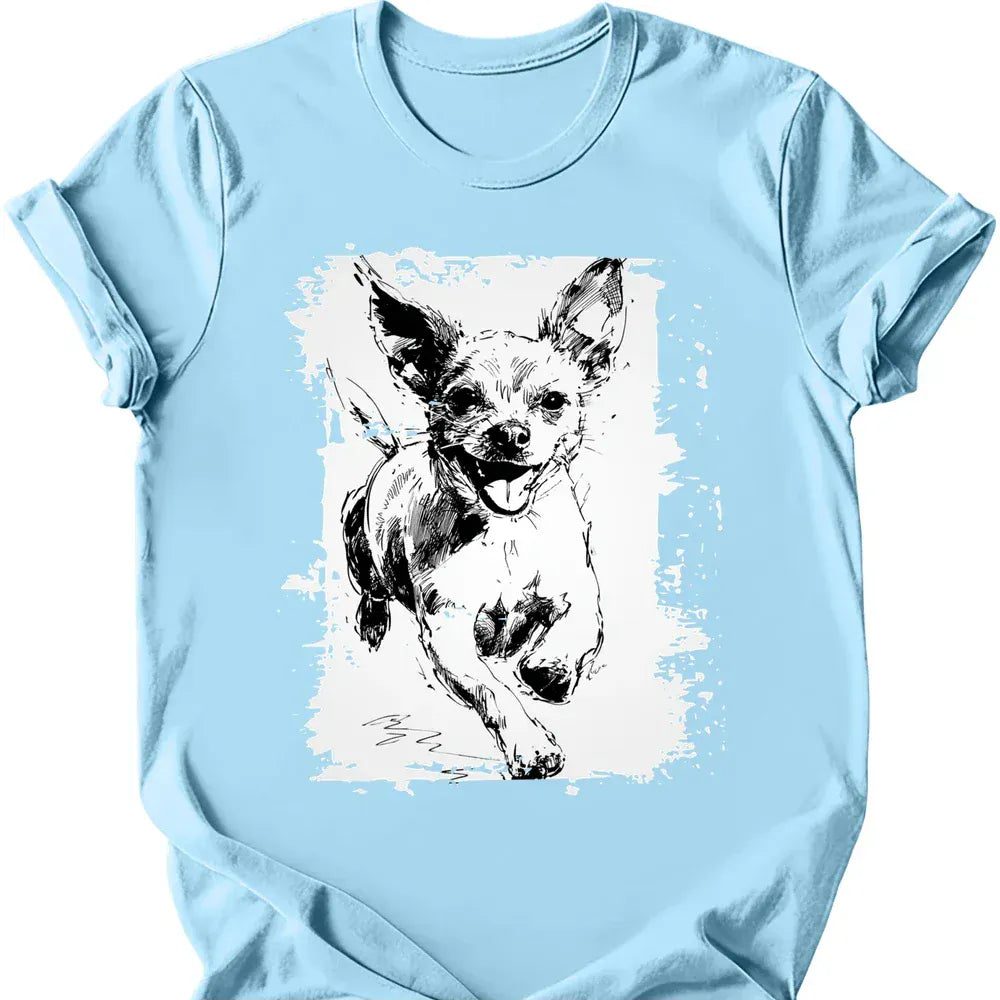 Chihuahua running dog tee light blue