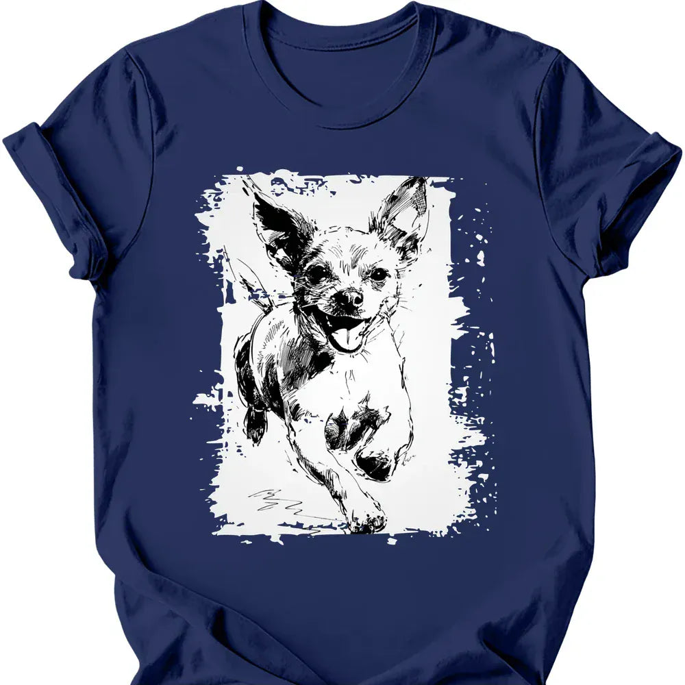 Chihuahua running dog tee navy