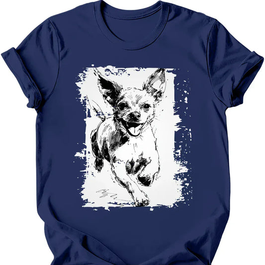 Chihuahua running dog tee navy