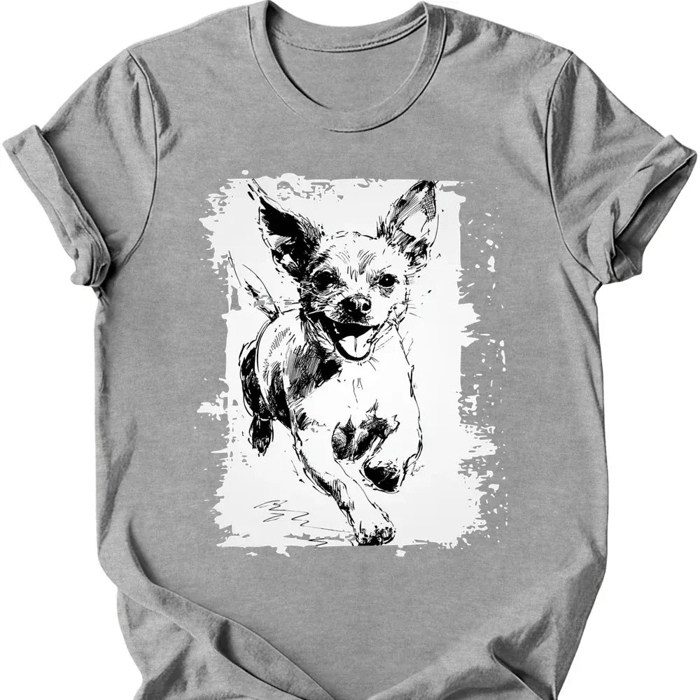 Chihuahua running dog tee sport grey