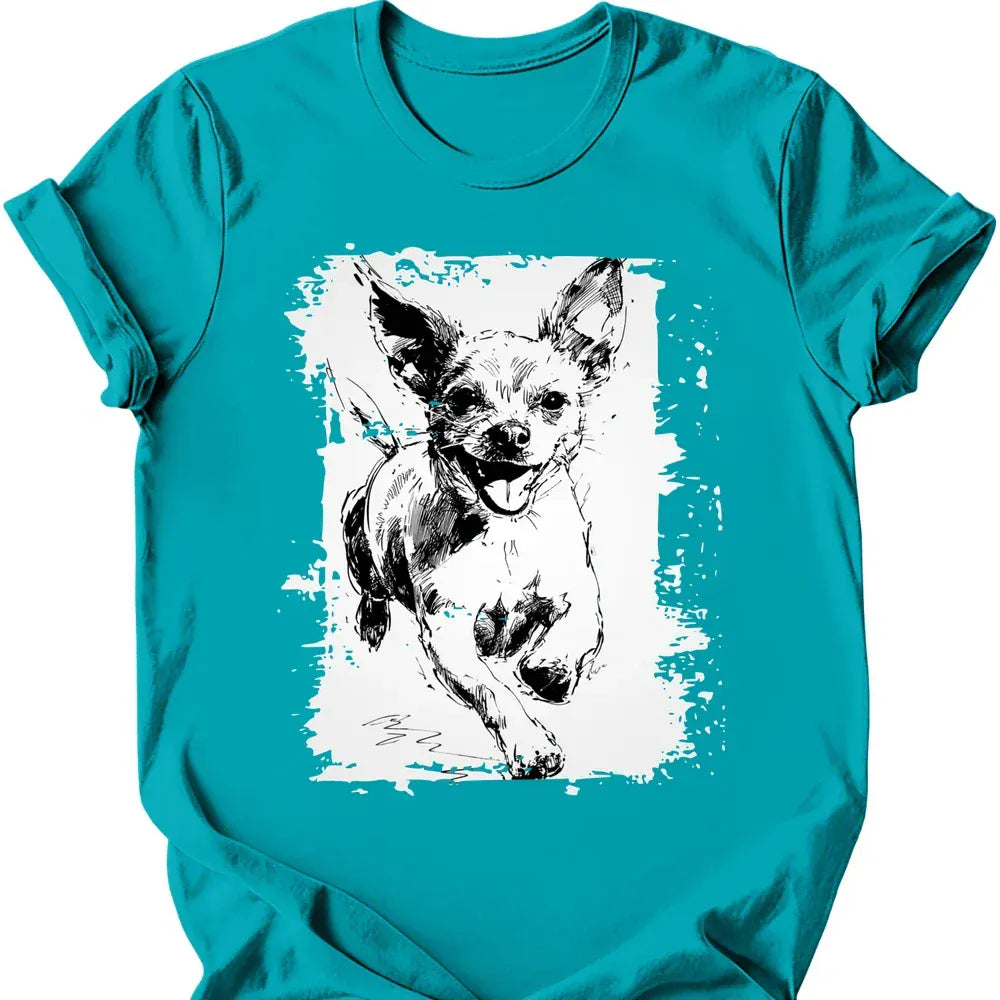 Chihuahua running dog tee tropical blue