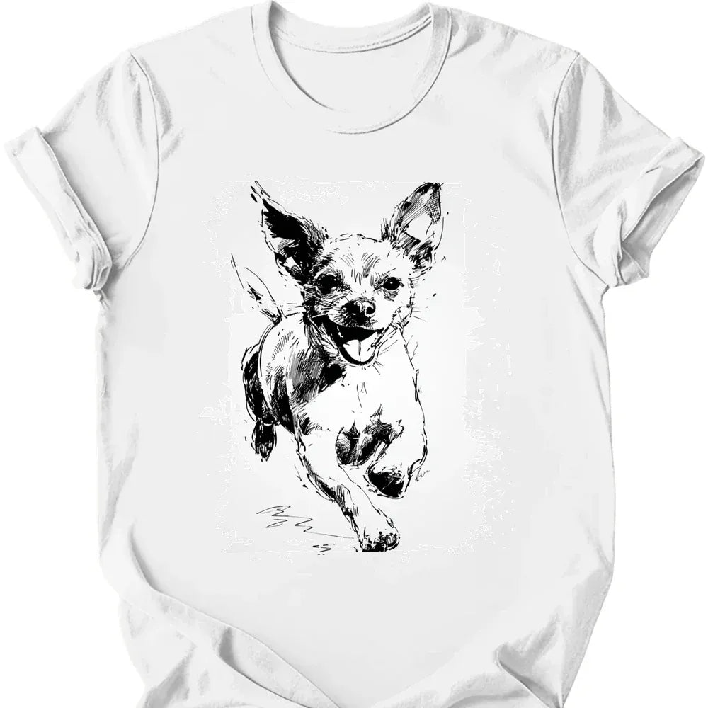 Chihuahua running dog tee white