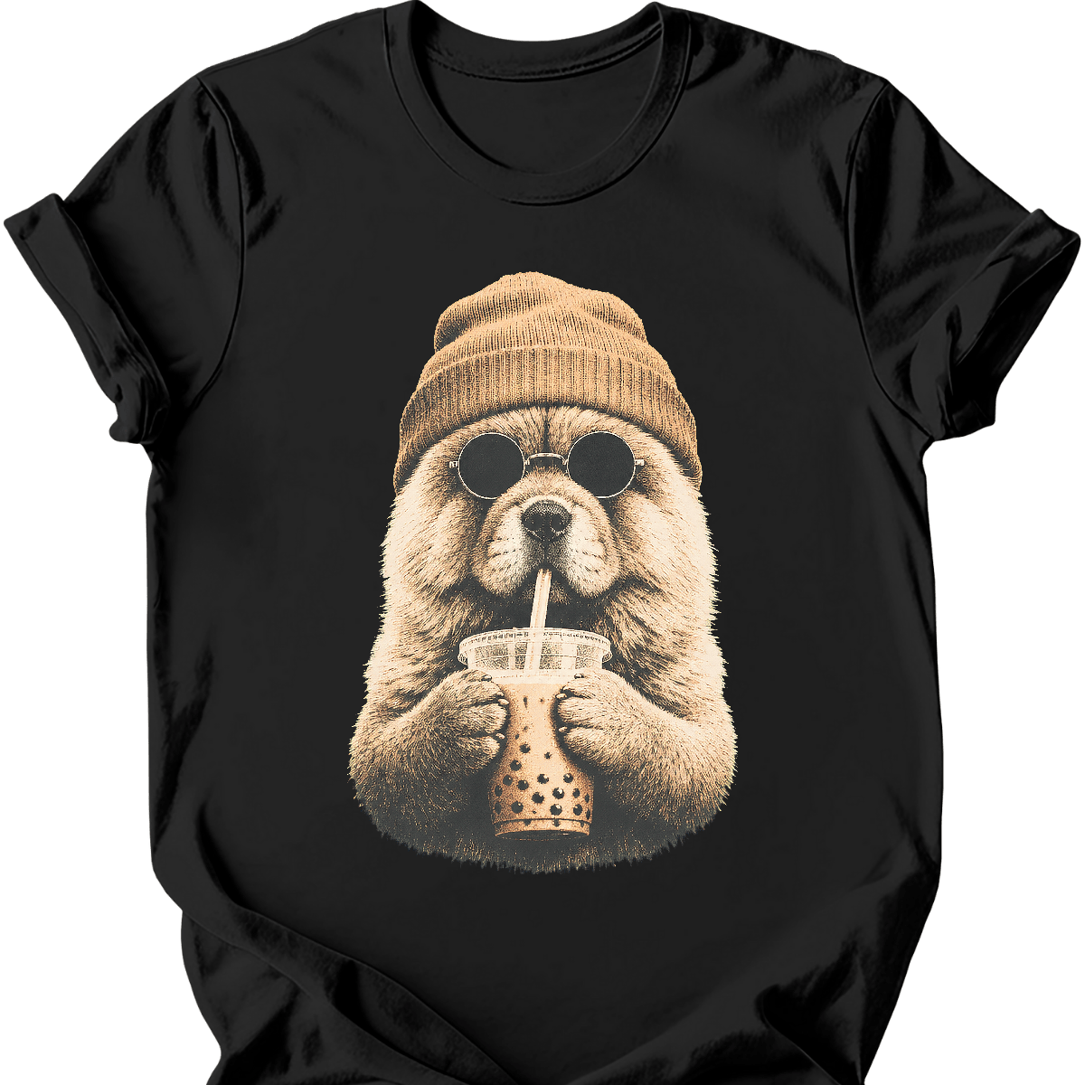 chow chow hipster dog tee black